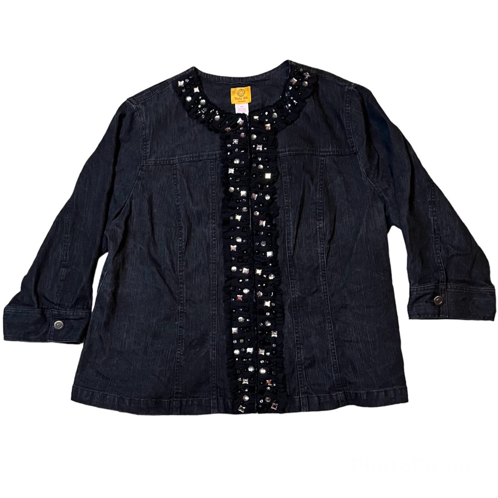 Ruby Rd. Woman denim jacket with gemstone & ribbon embellishments, size 18W